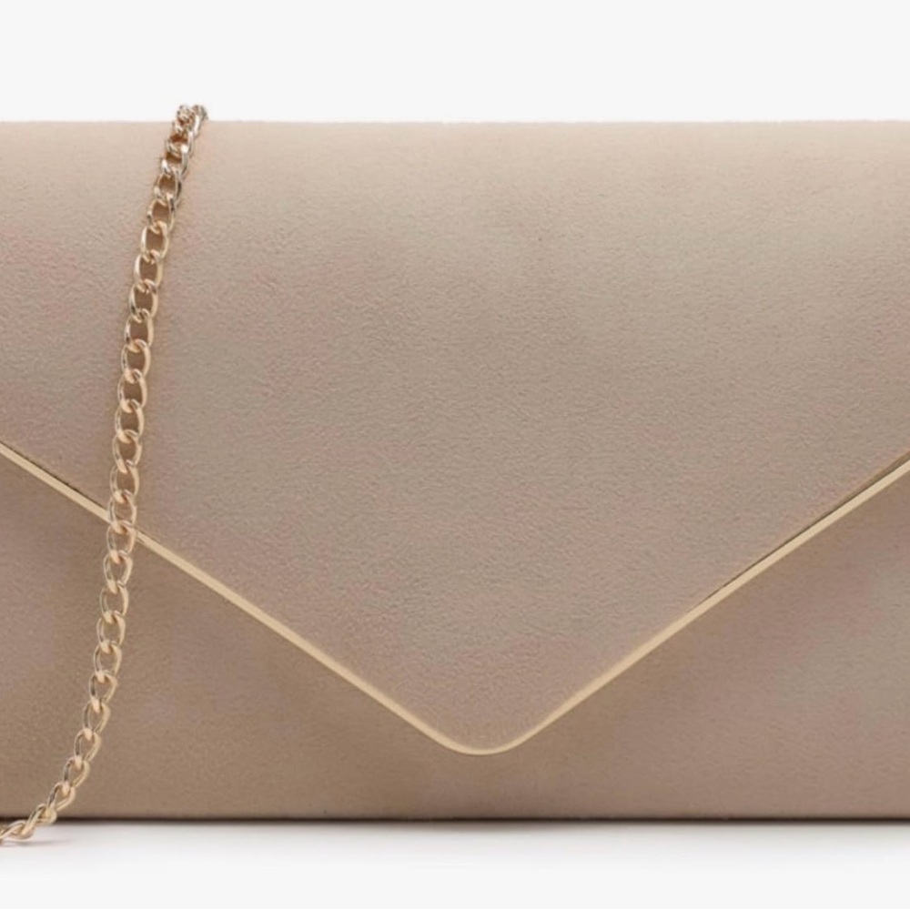 Dasein - New Chic Beige Envelope Clutch with Gold Chain Strap
